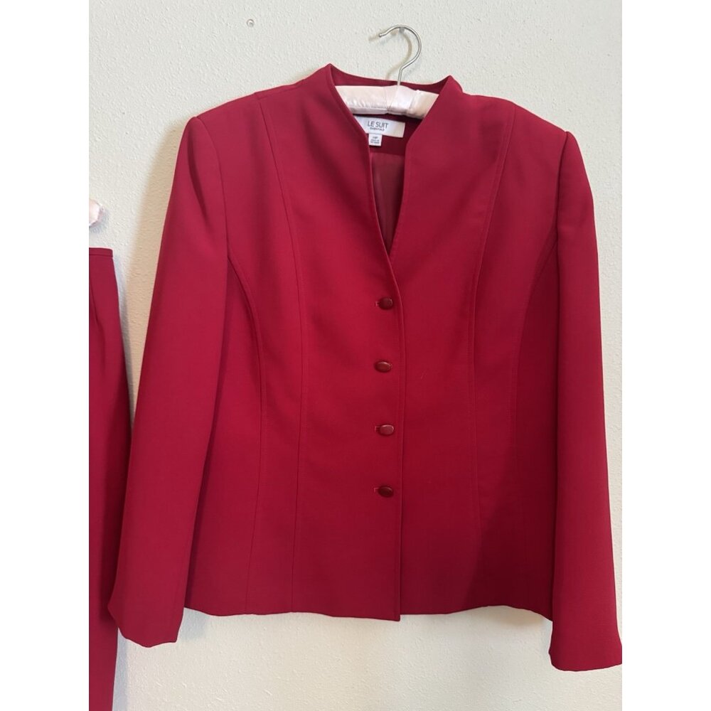 Le Suit Blazer Skirt Suit 14P 14 P Dark Ruby Red Classic - Picture 11 of 11